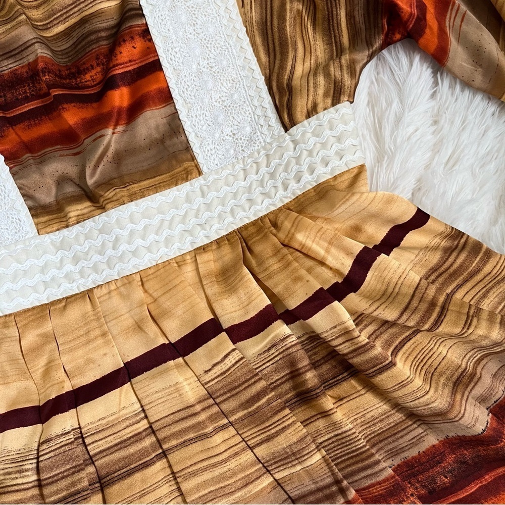 Tracy Feith Prairiecore Vintage Mini Dress XS Retro  Lace Trim V-Neck 100% Silk - Picture 6 of 15